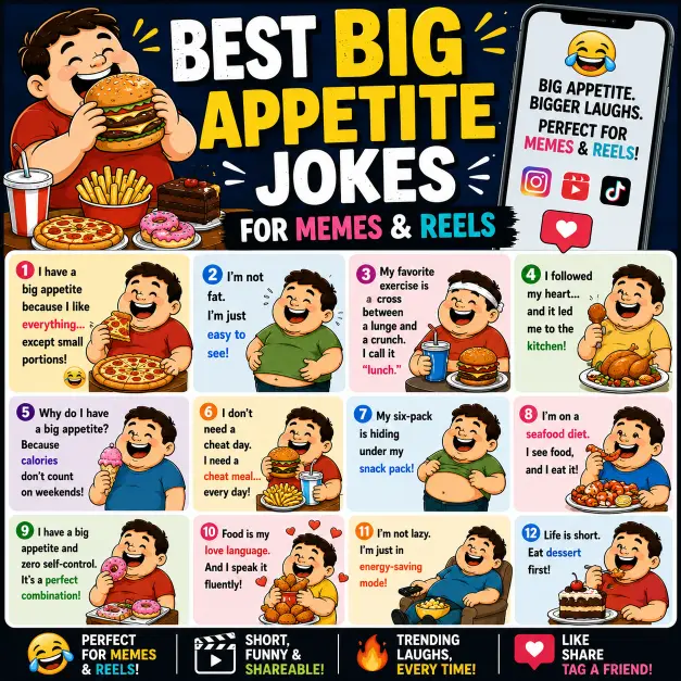 Best Big Appetite Jokes for Memes & Reels 