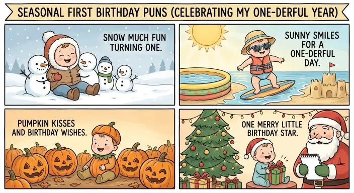 Seasonal First Birthday Puns (Holidays, Summer, Winter)